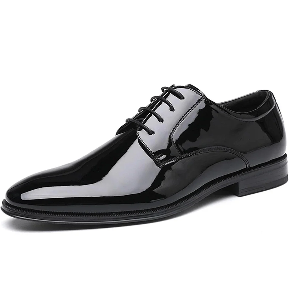 DECARSDZ Mens Black Faux Patent Leather Derby Wedding Dress Shoes Sz 10.5 NEW